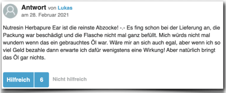 Nutresin Herbapure Ear Erfahrungsbericht Bewertung Kritik Erfahrungen